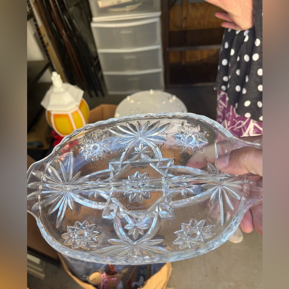 Early American : Relish Dish and Tray Star of David Pattern Crystal clear Glass